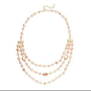 Simulated Champagne Pearl and Champagne Glass Layered Necklace 21.5-23.5 Inches